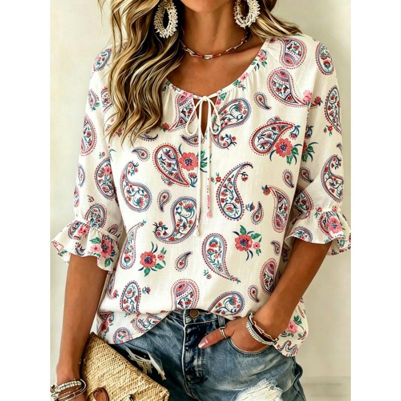 Lazy Style Loose Women's Half Sleeve Top, Creative Full 3D Print, Light Breathable Age-Reducing Home Outdoor Shirt