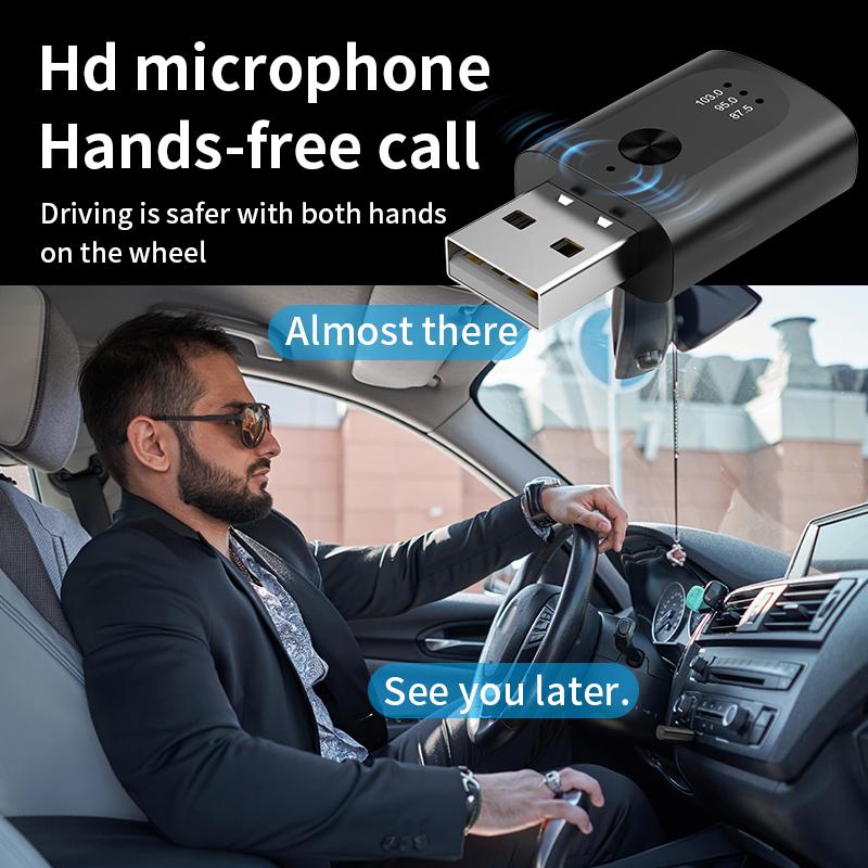 M08 USB Bluetooth-compatible 5.3 Adapter FM Radio Hands-Free Call Music Car Wireless Audio Receiver