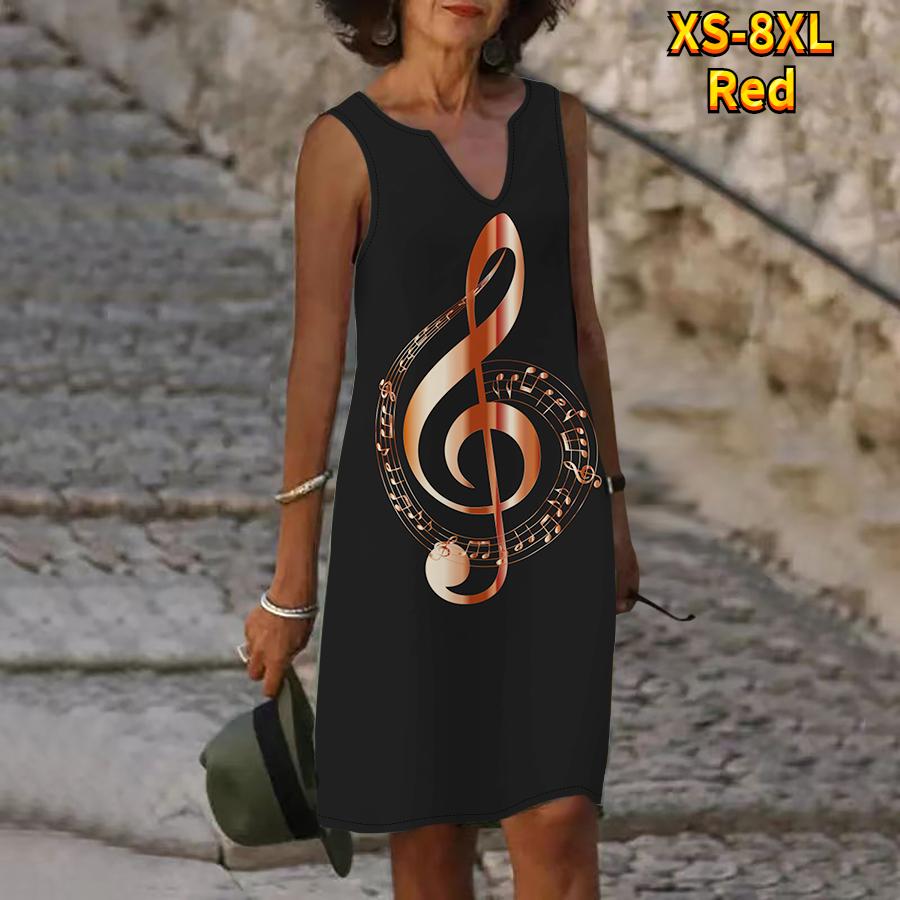 

Женское летнее синее платье с v-образным вырезом и принтом основных нот, повседневное модное платье без рукавов, повседневные свободные сексуальные платья размера плюс XS-8XL 8XL красный