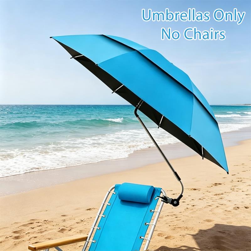 Beach Chair Umbrella with Universal Clamp, Adjustable 360° Rotation Outdoor Sunshade Umbrella, Double Layer Vent UV Protection озеро синий