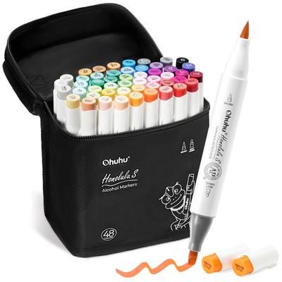 Ohuhu Illustration Markers, Brush Type, Brush & Soft Chisel, 48 Colors, 49-Pen Set, Alcohol-Based Marker Pens, Blender Pen Included, Honolulu S Series