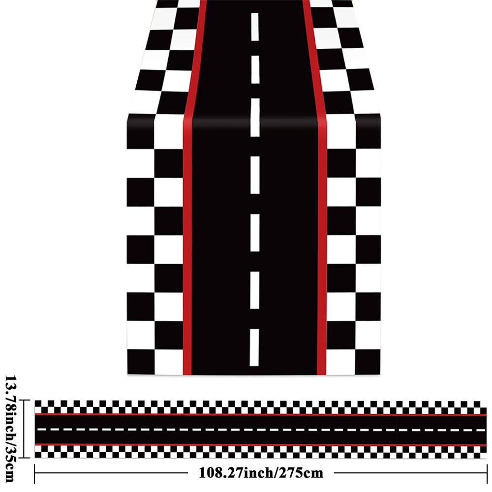 Racing Car Table Runners Car Party Decoration Black Checkered Flag Disposable Tablecloth for Race Theme Birthday Party Supplies