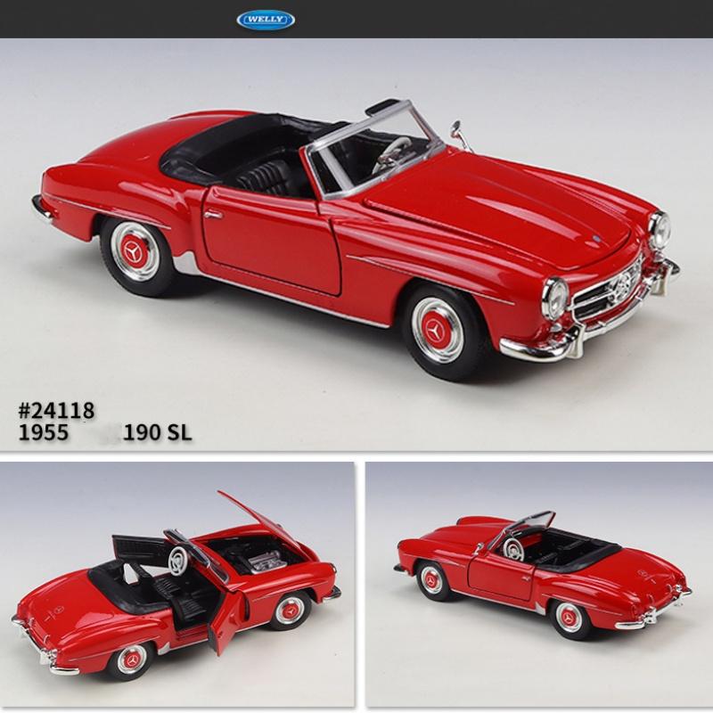 Welly 1/24 1955 Mercedes Benz 190 SL Alloy Scale Model Car Diecast Metal Car Model Statc Collection Kids Toy Car Vehicle Gift