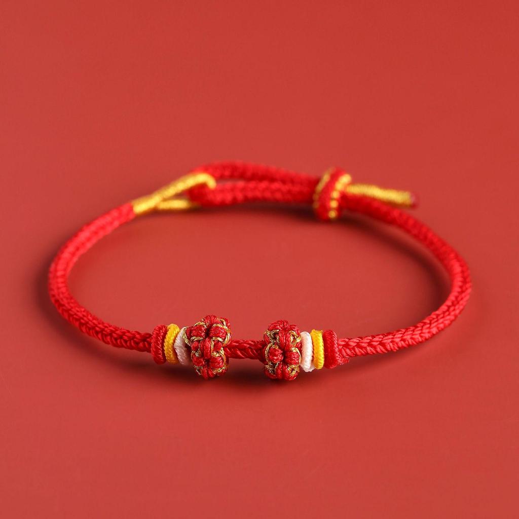 Peach Blossom Zodiac Red DIY Rope Bracelet - Handmade 8-Strand Braid for Beads.