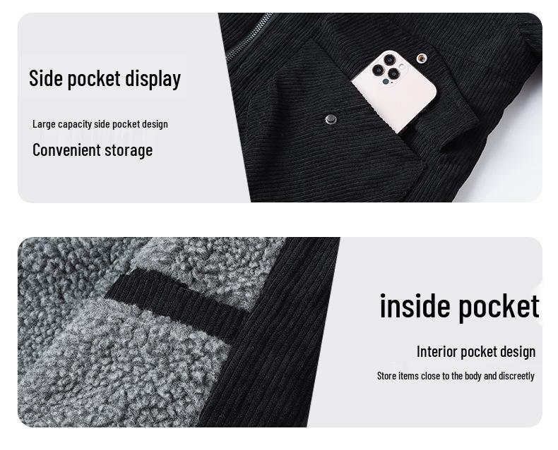 Men's Plus Size Winter Corduroy Lambswool Jacket - Warm Lapel Workwear Coat for All Ages