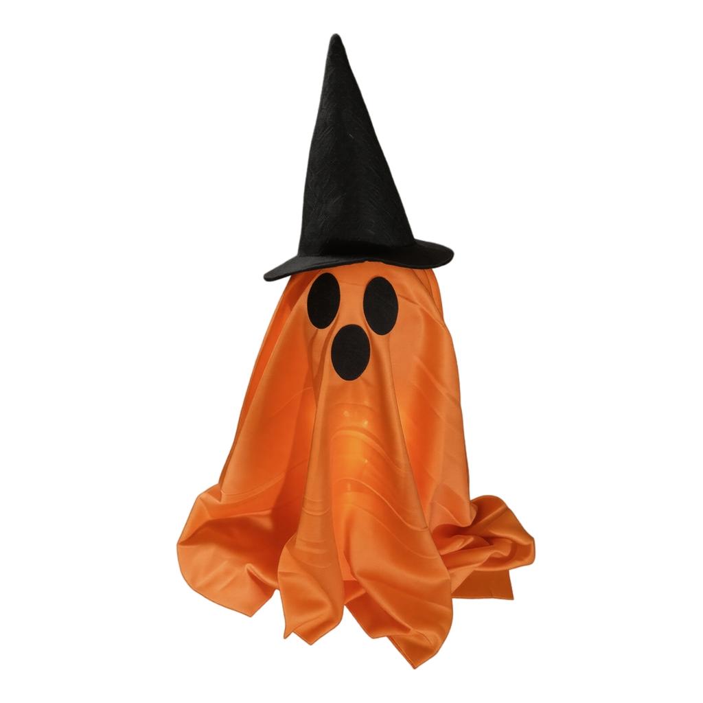 50cm Light Up Ghost Decoration with Hat for Indoor Outdoor Use Halloween Themed Fabric and Plastic Figure for Display