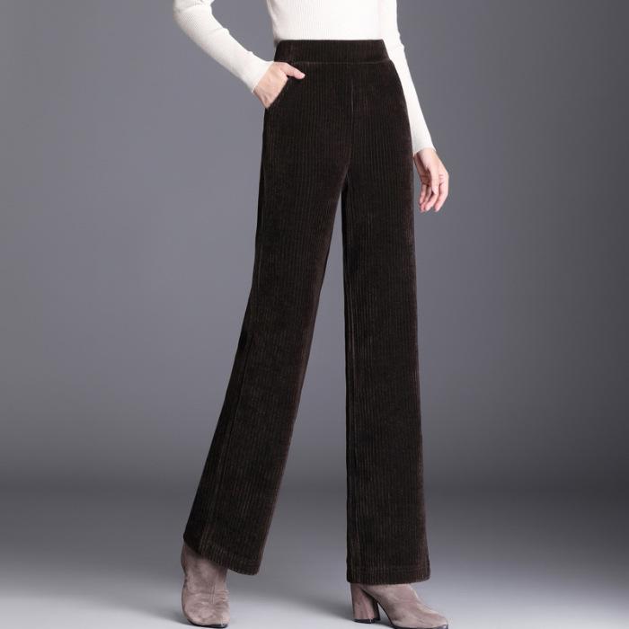 Women's Chenille Wide-Leg Corduroy Pants, Fleece or Non-Fleece, Plus Size, Autumn-Winter Casual Straight-Leg