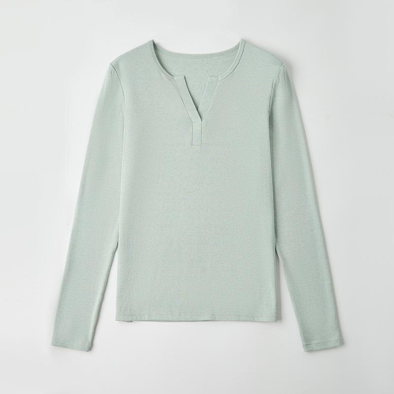 Semi-open neck Tencel wool long-sleeved shirt women's autumn slim-fit bottoming shirt casual slim top slim design