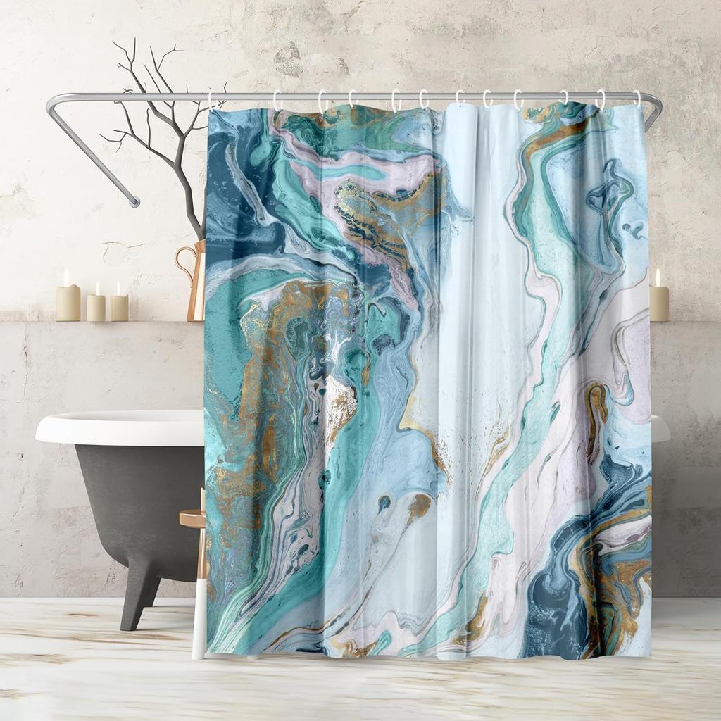 Beach Shower Curtain - Water-Resistant Long Shower Curtain with Coastal Landscape Design - Durable Metal Grommets and 12 Hooks