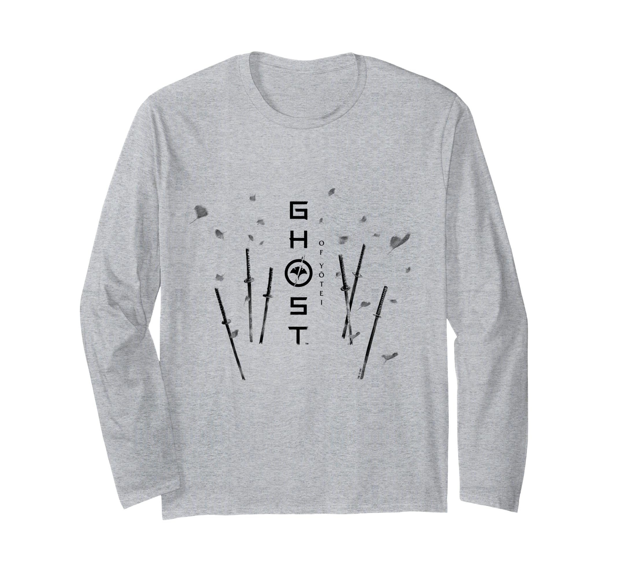 Ghost of Yotei Swords and Falling Leaves Black & White Art Long-Sleeve T-Shirt