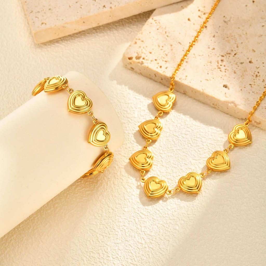 Personalized Exaggerated Stainless Steel Plated 18K Gold Hollow Heart Bracelet Necklace Br-2721