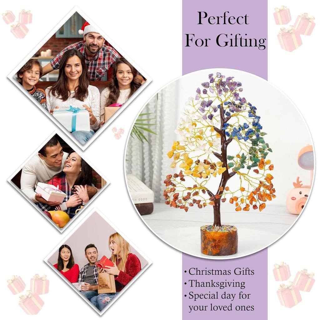 Seven Chakra Crystal Tree Good Luck Showpiece for Home Decor Items Crystals Gemstones Bonsai Money Tree for Good Luck