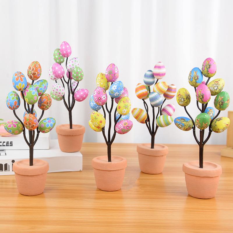 Colorful Easter Eggs Tree Branch 2025 Easter Decoration For Home DIY Painting Foam Bunny Eggs Kids Gift Party Fake Flower Plants