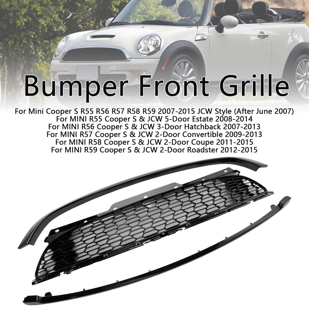 3PCS Gloss Black Front Grill Grille Fit Mini R55 R56 R57 R58 R59 Cooper S & JCW