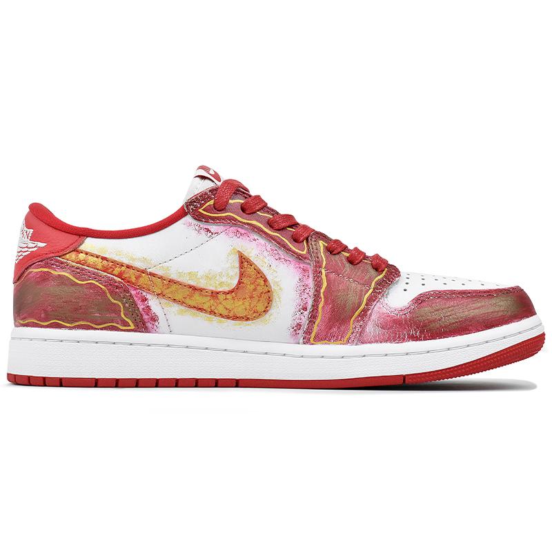 Jordan Air Jordan 1 Low top Vintage Basketball Shoes Unisex Red White Gold CZ0790-161(Team679-)