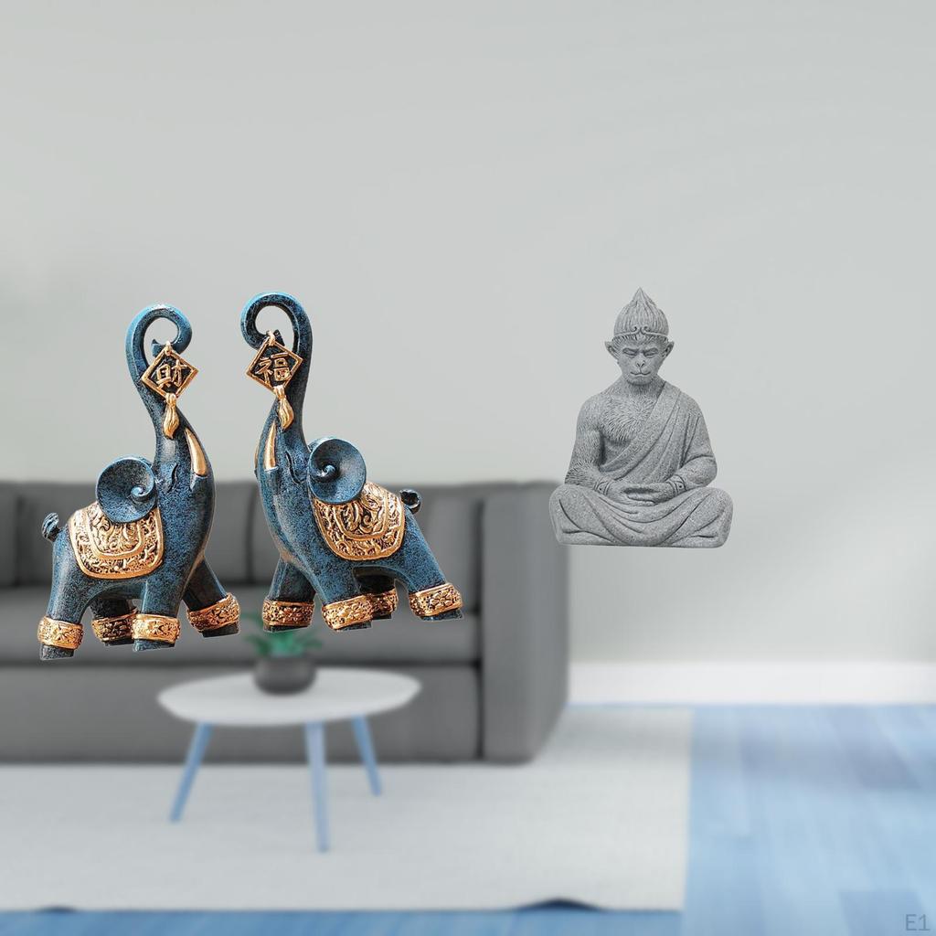 Modern Resin Elephant And Monkey Buddha Figurine Sculpture Ornament Art Craft Collectible for