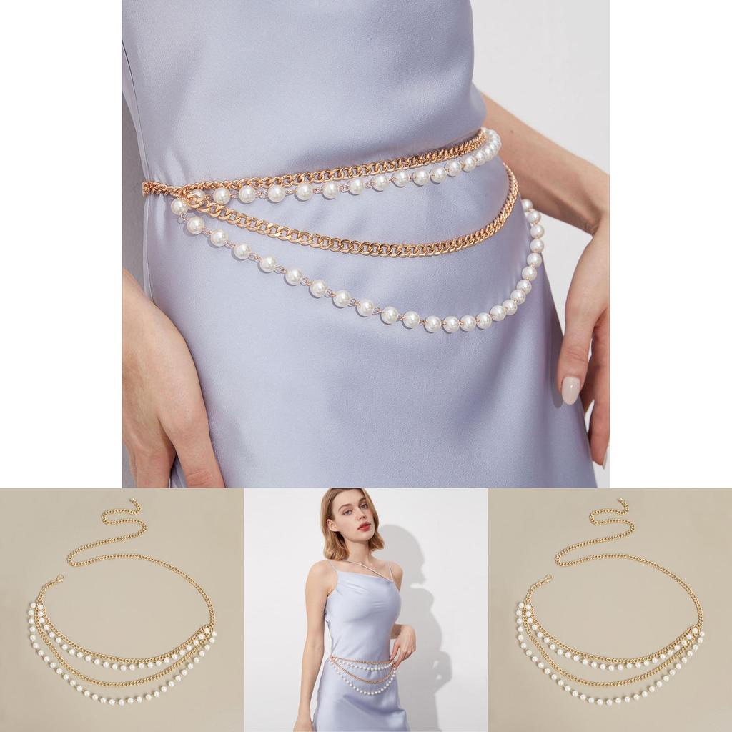 Womens Pearl Double Layer Gold Waist Chain With Hook Closure For Summer Elegant Fashion