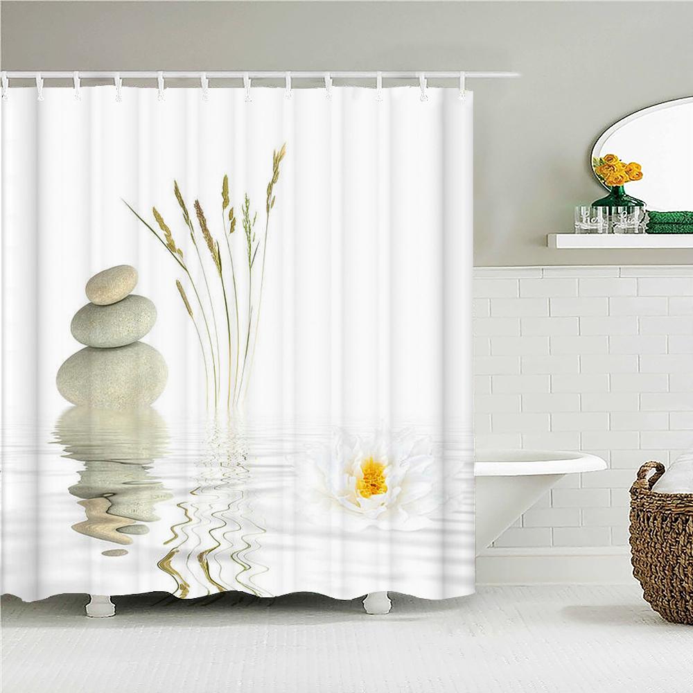 Beautiful Colorful Flower Printed Shower Curtains Frabic Zen Stone Floral Waterproof Polyester Bath Curtain With Hooks 180X180cm
