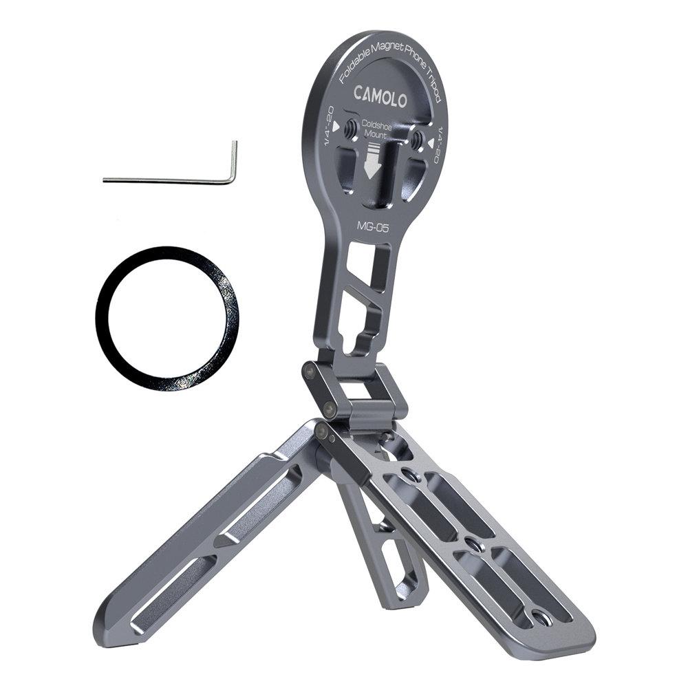 

Aluminum Magnetic Selfie Stick Tripod w Arca Plate 1/4-20 Cold Shoe Foldable Phone Tripod Mount for Magsafe 15 14 Samsung