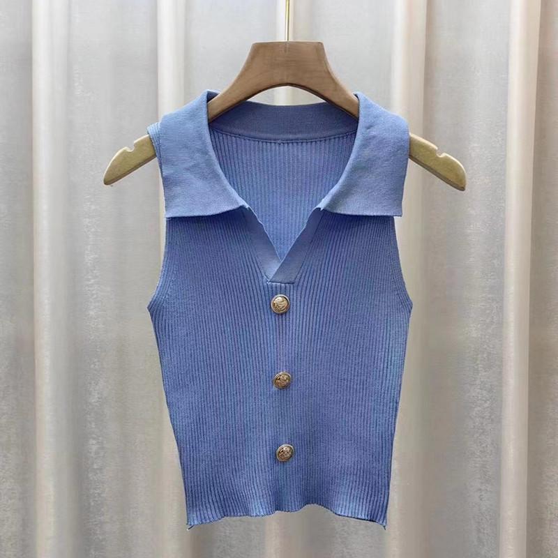 Chic Polo Collar Knit Vest - Slimming Summer Style for Women