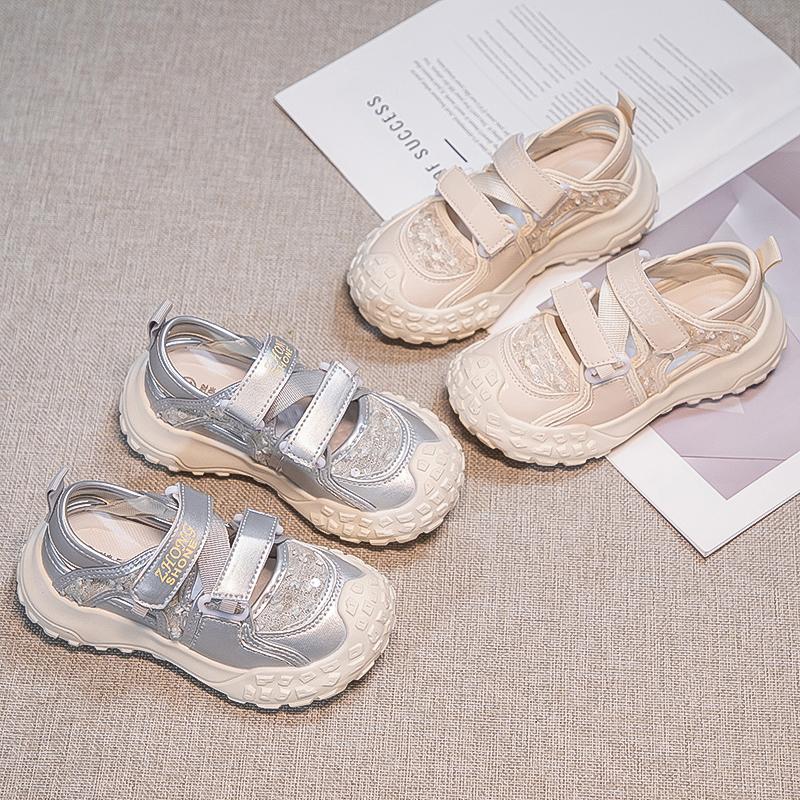 Girls Princess Shoes Non-slip Soft Sole Kids Sneakers Hook&loop 2025 New Fashion Children Running Shoes Mesh Breathable Comfort