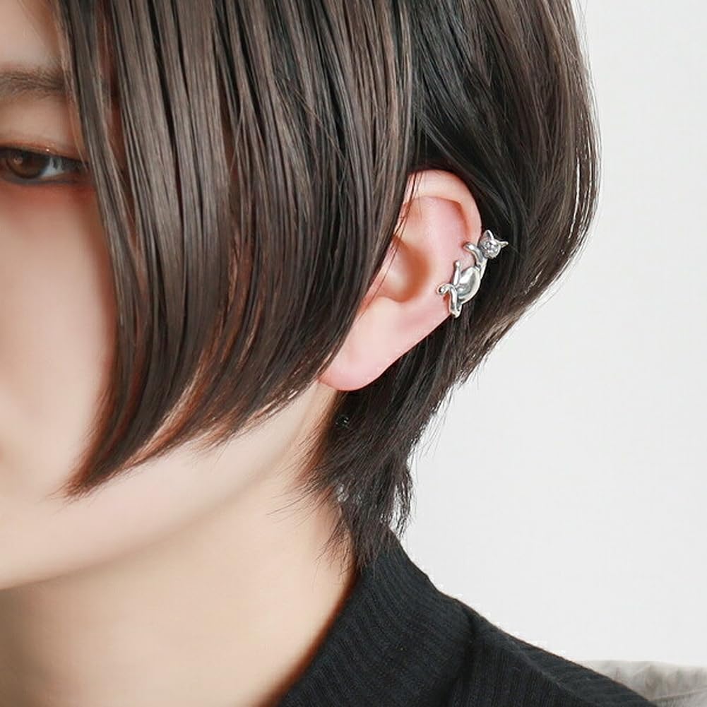 Sync Note by Dr. Monroe Cat Ear Cuff (1 Piece) for Left Ear, Women's, 925 Sterling Silver, Cat Design