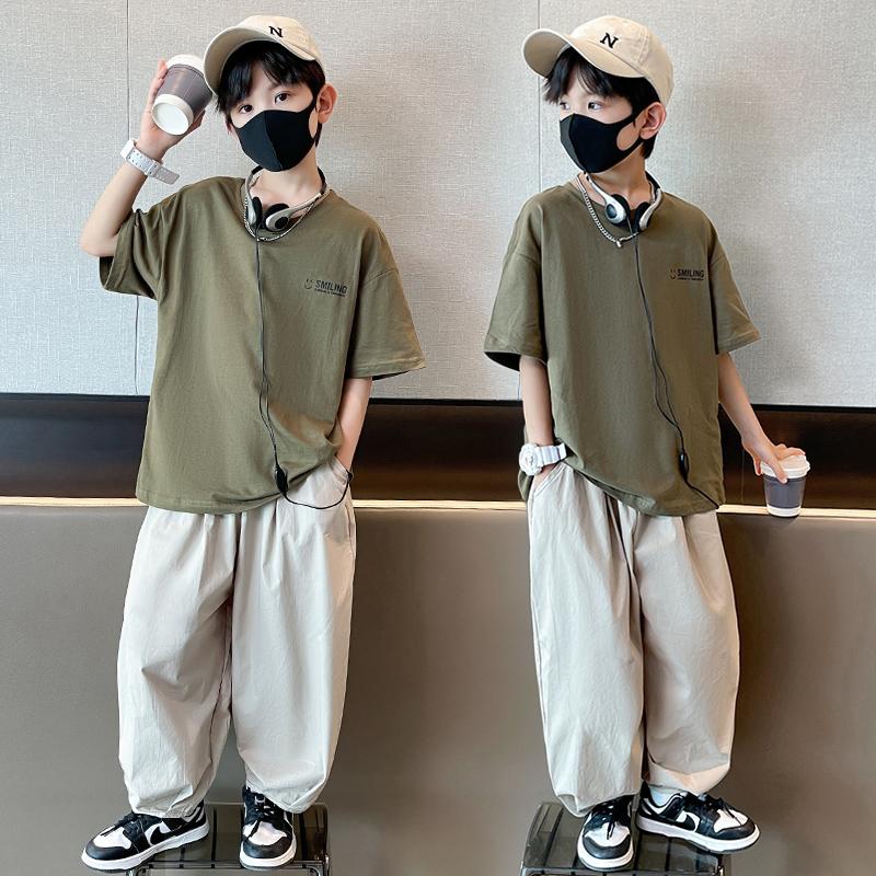Teenager Kinder Sommer Sets für Jungen Kleidung Baumwollset Mode Kinder Locker Schönes T-Shirt+ Laternenhose Set Outfit