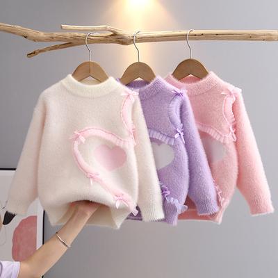 Three-Dimensional Love Knitted  Girls Sweaters Pullover Jacket Autumn Winter Baby Girl Clothes Korean Kids Clothing 3-10Y