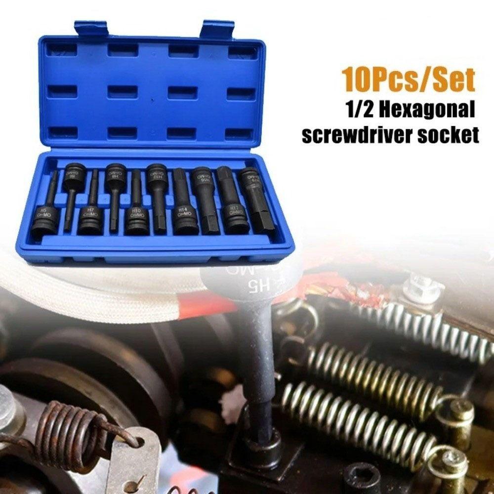 10PCS Cr-Mo Steel Impact Wrench Socket 1/2 Inch Drive Metric  Power Nuts Driver  Socket Removal