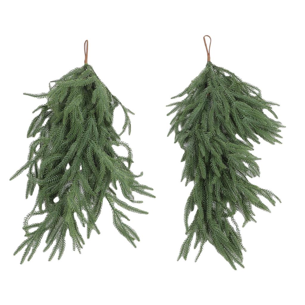 2 Pcs Norfolk Pine Teardrop Swag 26.77 Inch Length Plastic Artificial Pine Needle Teardrop Wreath for Home Decoration