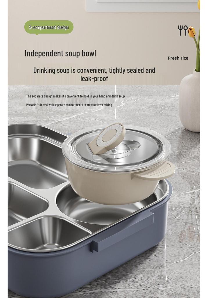 Large Capacity Stainless Steel Bento Lunch Box with Insulated Bag for Students & Office Workers
