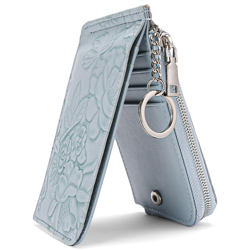 Card Holder Multiple Card Slots Zipper Card Bag Embossed Design Large Capacity Coin Purse Card Bag Wrist Strap Hand-Held Bag With Key Ring