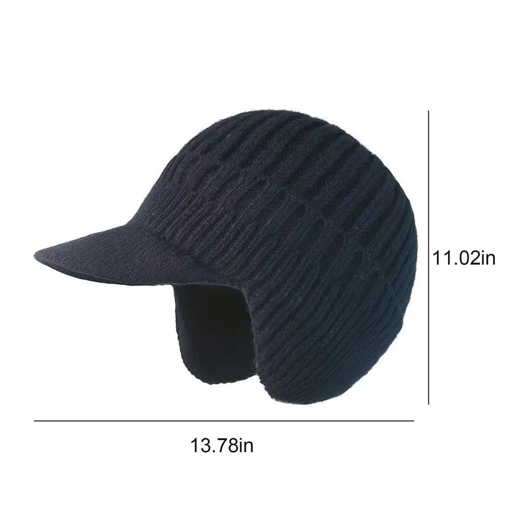 Men Women Winter Warm Knitted Beanie Ear Flap Fleece Lined Short Brim Skullies Cap Outdoor Ski Cycling Cold Weather Earmuff Hat