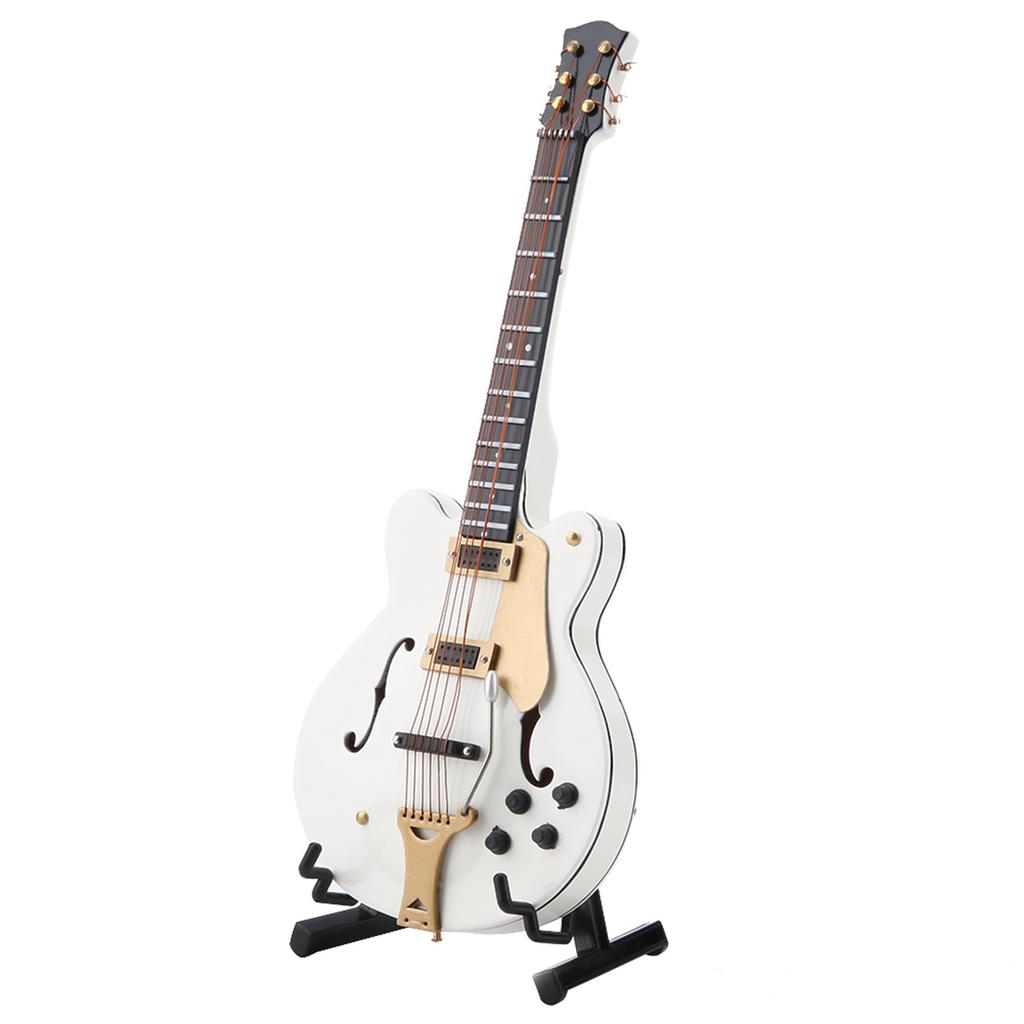 7in White Miniature Electric Guitar Replica with Box Instrument Model Ornaments Christmas Gifts