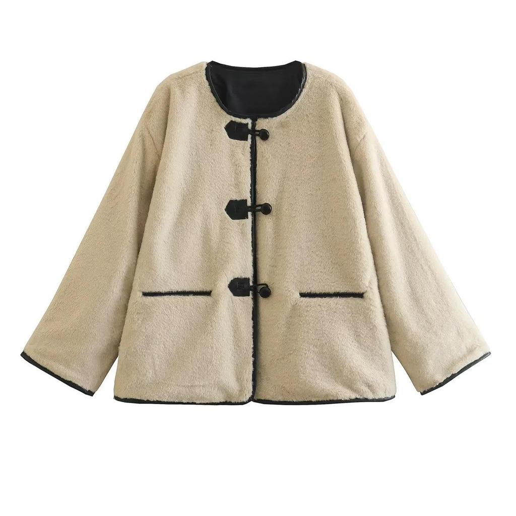 European & American Style Faux Fur Women's Winter Coat, Round Neck, Long Sleeve (8LS2445)