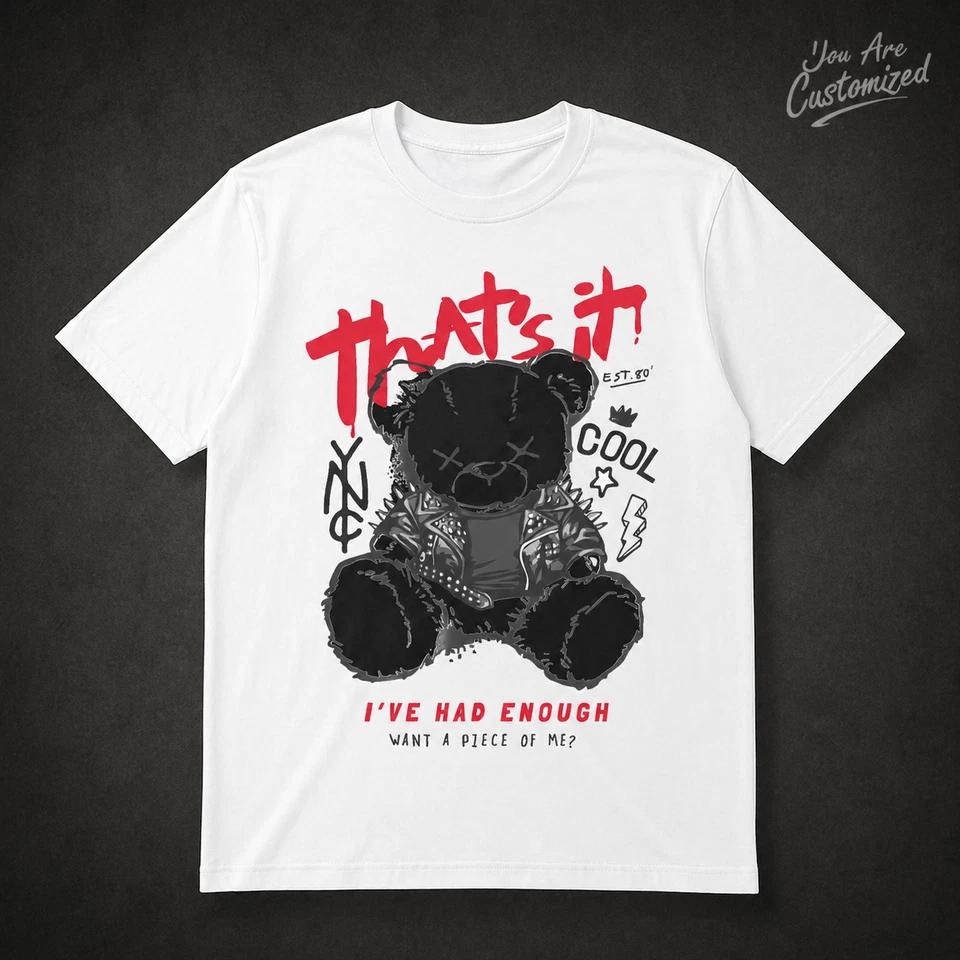 Cool Teddy Bear Graphic T Shirt Streetwear Punk Tee White Unisex Cotton Shirt 2 S