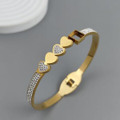 New Love Zircon Gold-plated Stainless Steel Bracelet 18K, High Quality Waterproof Couple Bracelet, Wife Gift