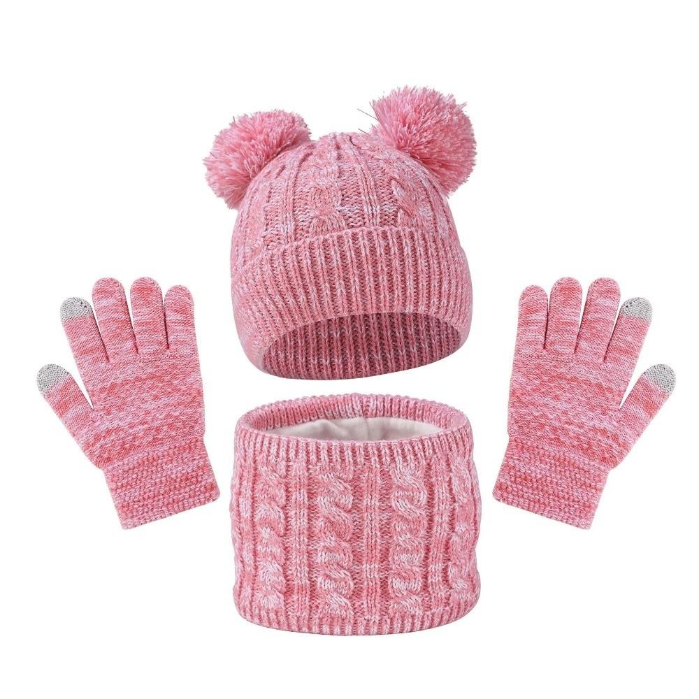 Thickened Toddler Knitted Hats Warm Ears Kids Hat Set Soft Baby Hat Scarf Gloves Set  Boys