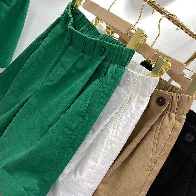 Washed Pure Cotton Five Quarter Pants for Women Spring and Summer Thin Shorts High Waist Loose Straight Leg Slimming Casual Wide Leg Pants