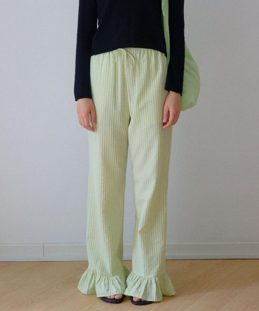 Okuka Summer String Frill Pants - Apple Mint