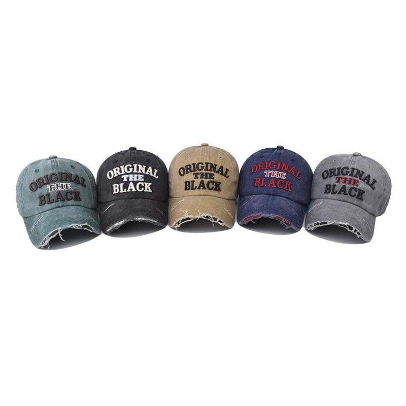 The Black Wash Retro Embroidered Adjustable Baseball Hat With Windproof Design For Spring And Fall