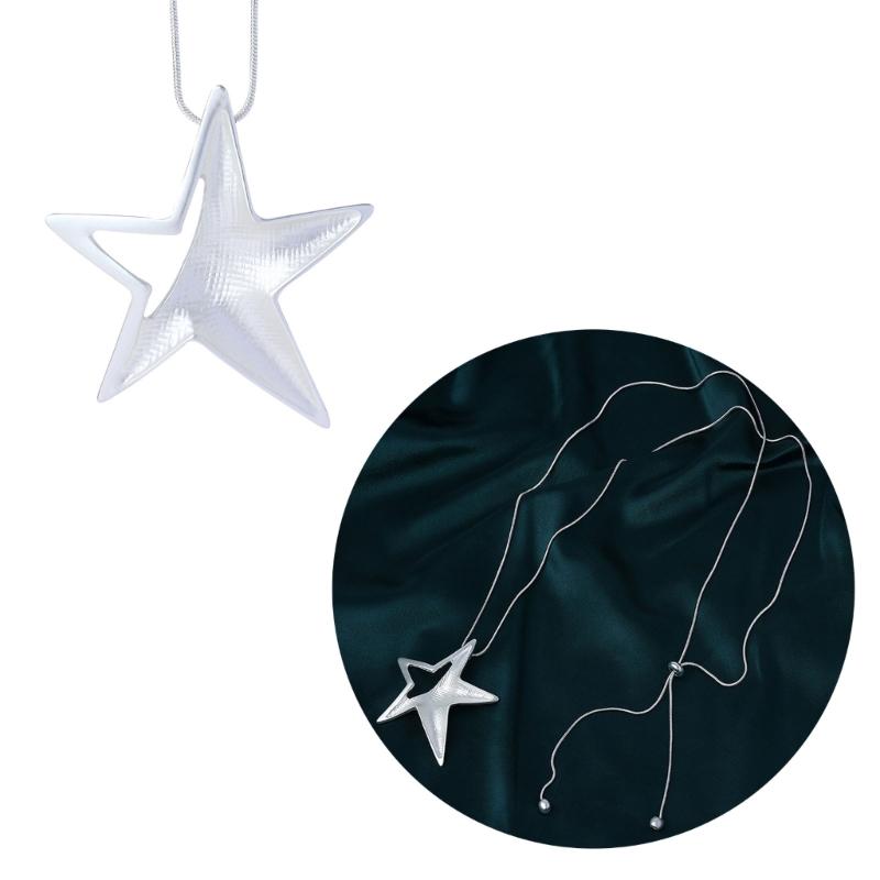 Y2K Hollow Five-pointed Star Pendant Necklace for Women Egirl Korean Fashion Punk Sweater Neck Chain Trend Jewelr