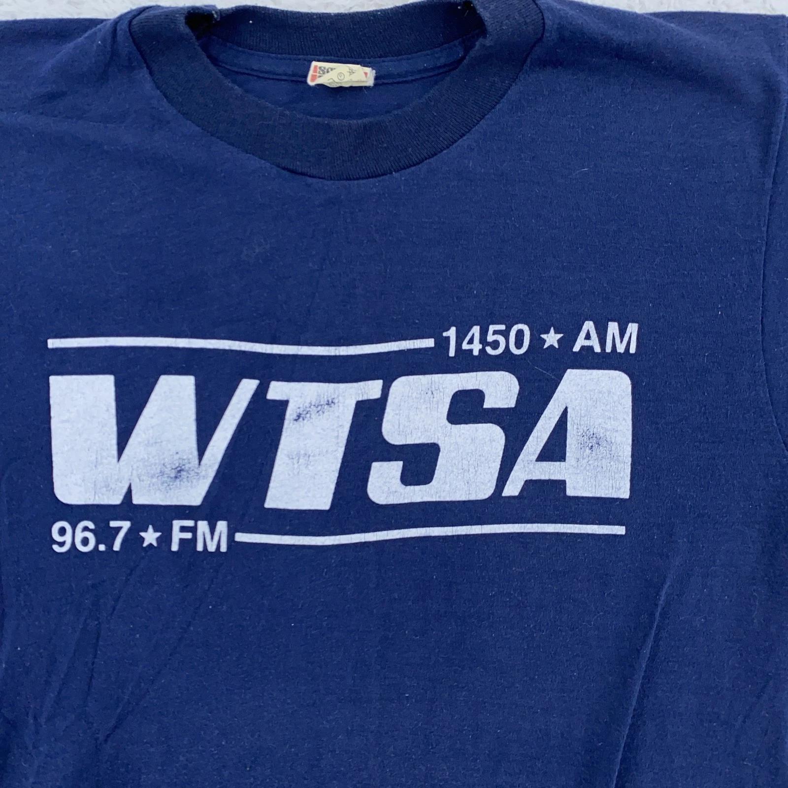

Vintage WTSA Radio Brattleboro Vermont Shirt Mens XXS Blue 1450 AM 96.7 FM 80s S