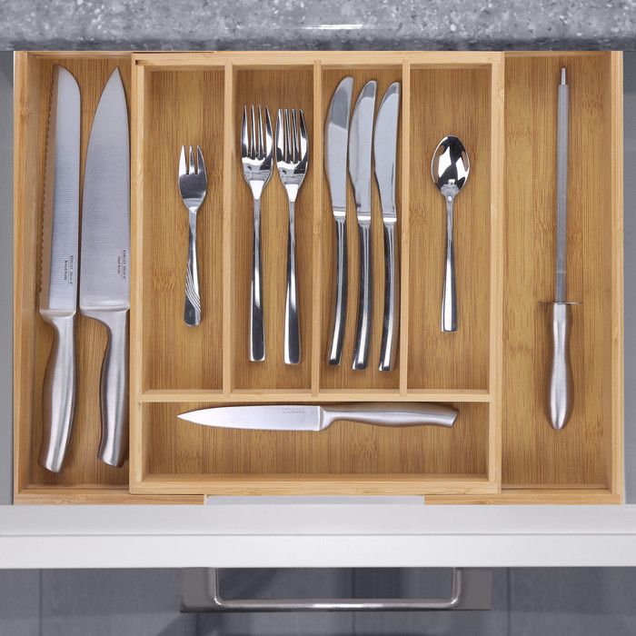 Range-Couverts - Relaxdays - 10016098 - Réglable en largeur - Bambou - 31-48,5 cm