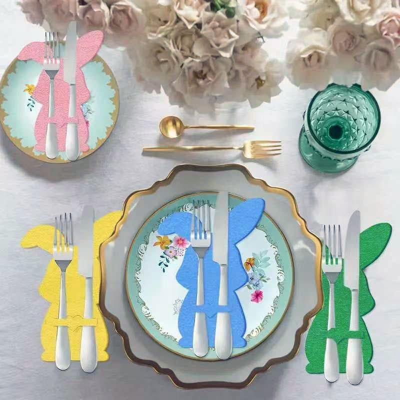 12 Peças Bolsa Porta Talheres de Feltro Coelho da Páscoa Decorações de Feliz Páscoa Para Mesa de Coelho Cobertura para Faca e Garfo Acessórios de Festa