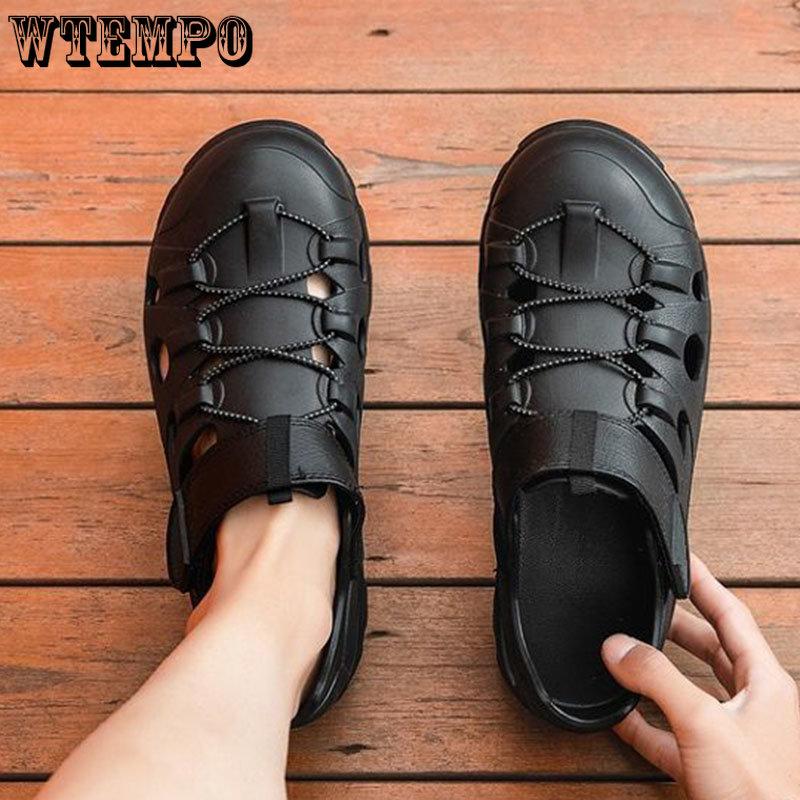 WTEMPO Herren Sommer Watsandalen Sommer Aushöhlen Einfarbig Bindung Weiche Sohle Atmungsaktiv Deodorant Rutschfest Wasserdicht Lässige Sport-Strandschuhe