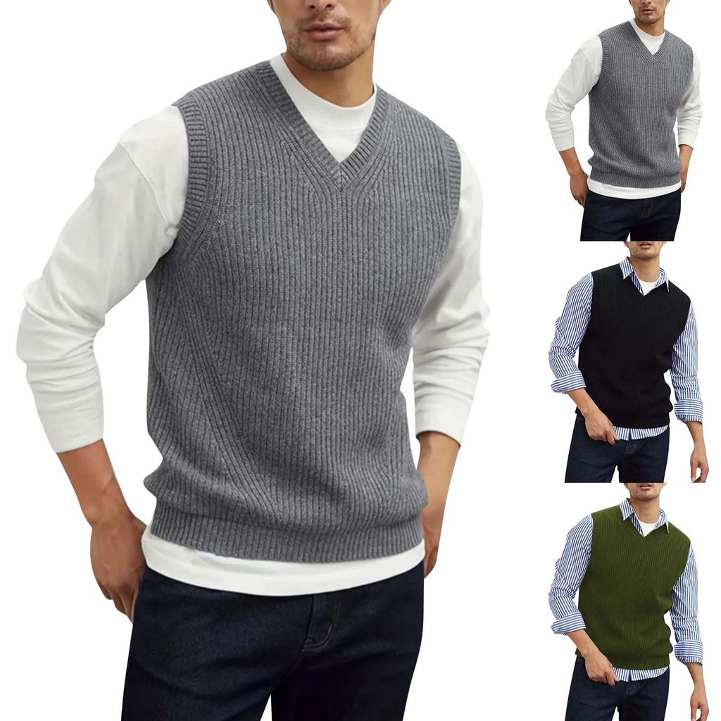 Men's Sleeveless Sweater College Style Vest V-Neck Fashion Waistcoat Sweater Vest