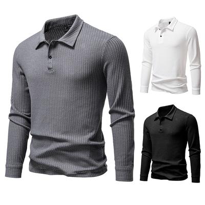 Herren Langarm Poloshirt Lässiges strukturiertes Oberteil für Herren Frühling Herbst Mode Mehrfarbig Button-Down Kragen Herrenbluse