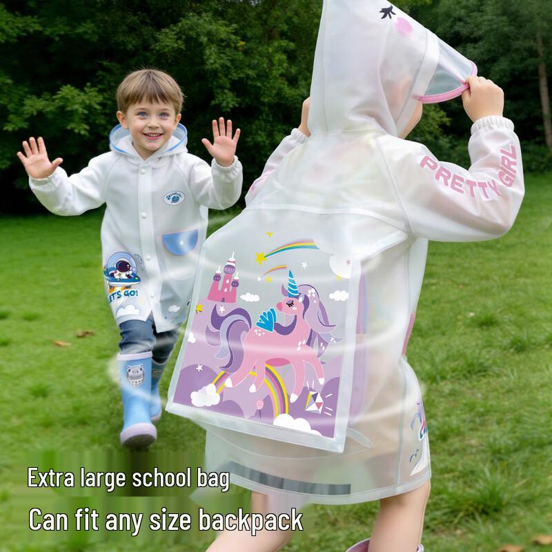Kids' Cartoon Waterproof Raincoat with Backpack Feature