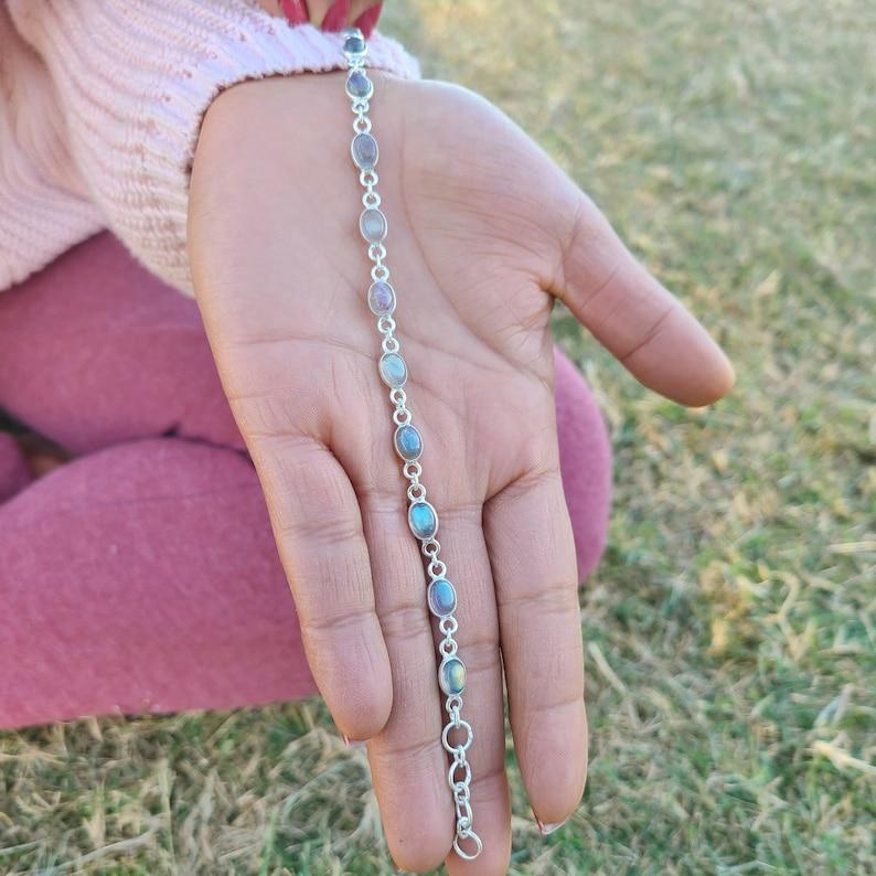 Labradorit-Edelstein-Oval-Armband, 925 Sterling Silber, Tennis-Armband, Geschenk für sie, Statement-Schmuck, Weihnachtsgeschenk